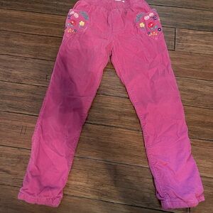 Mini Boden Pink Kids Corduroy Pants with embroidered flower pockets